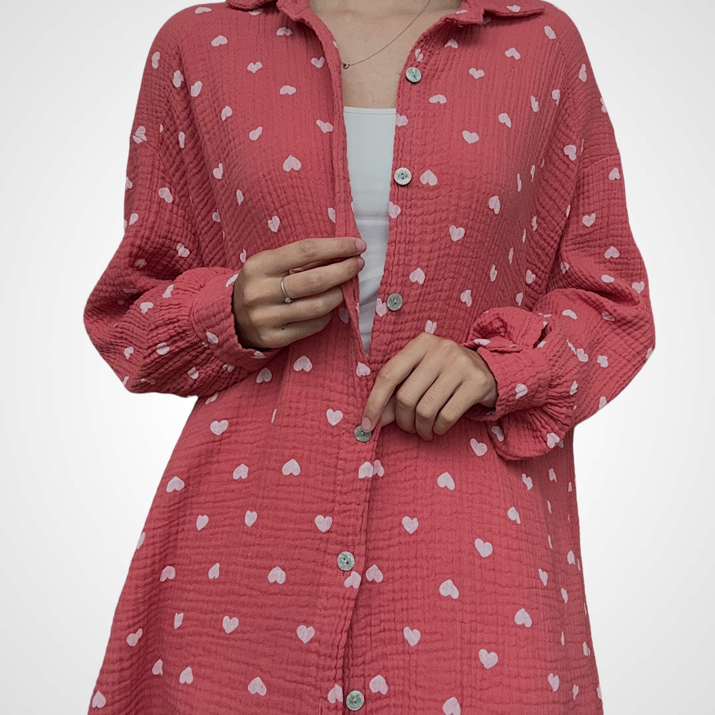 Musselinbluse mit Herzchen - Blush