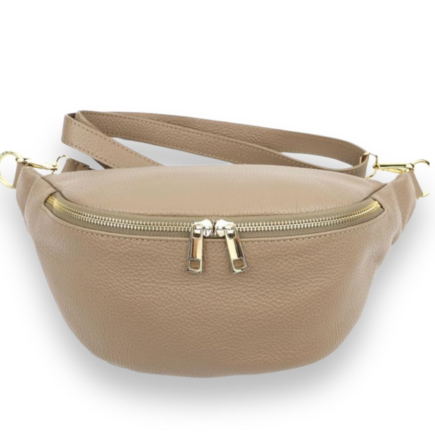 XL Bauchtasche Leder mit goldenem Reißverschluss - BELLA