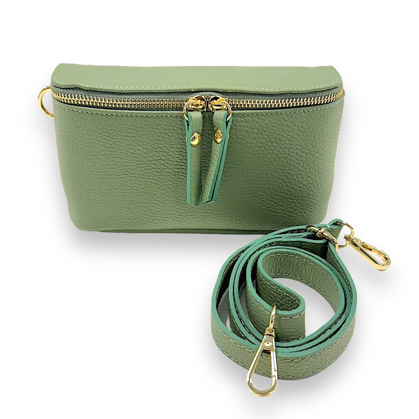 Bauchtasche Leder mit Geldbörse und Reißverschluss gold