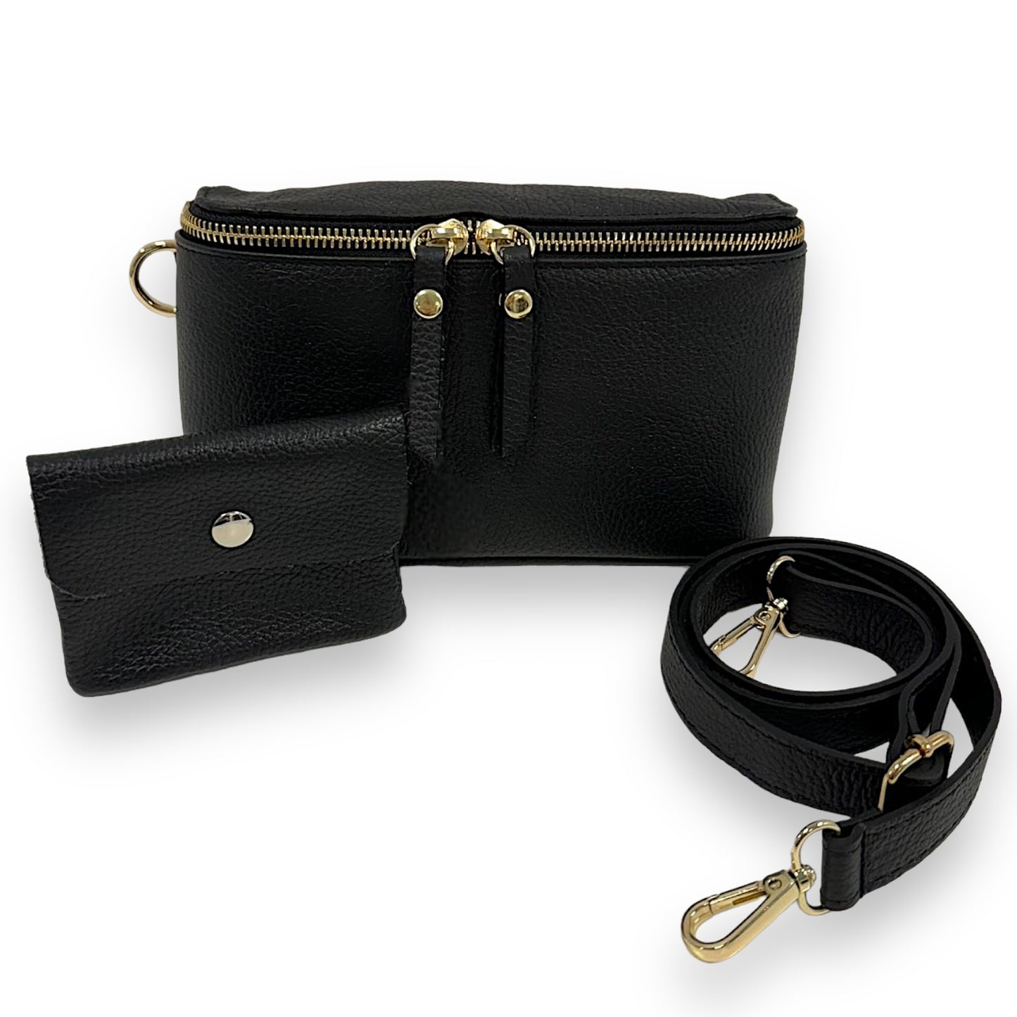 Bauchtasche Leder mit Geldbörse und Reißverschluss gold