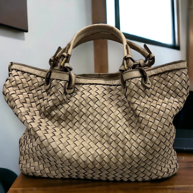 Geflochtene XXL Handtasche - Premium Leder - HOLLY