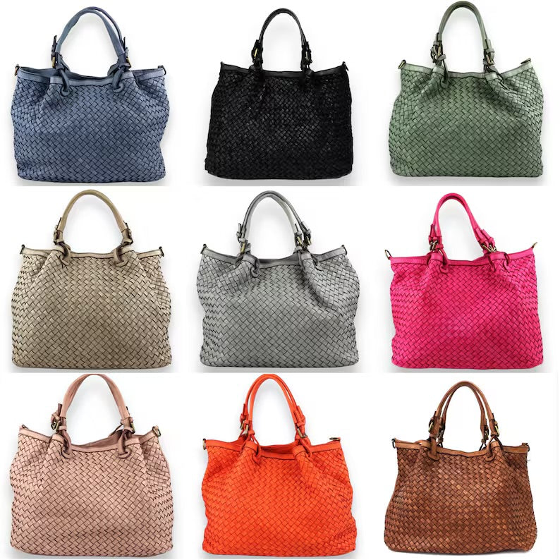 Geflochtene XXL Handtasche - Premium Leder - HOLLY