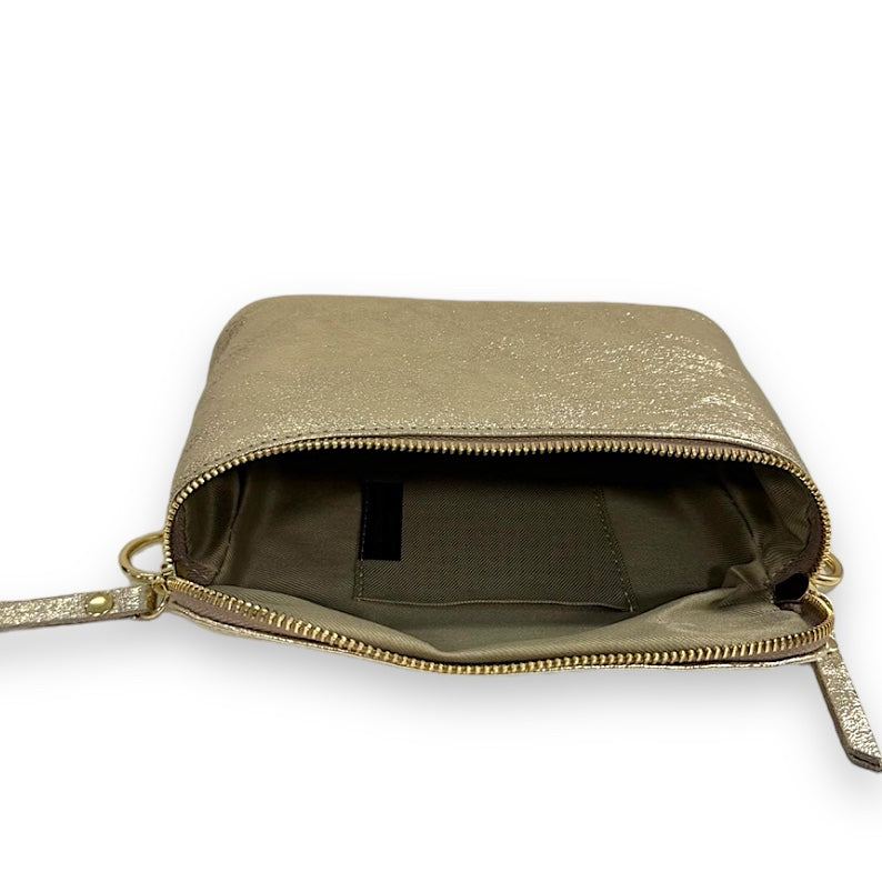 Bauchtasche Leder mit Geldbörse und Reißverschluss gold