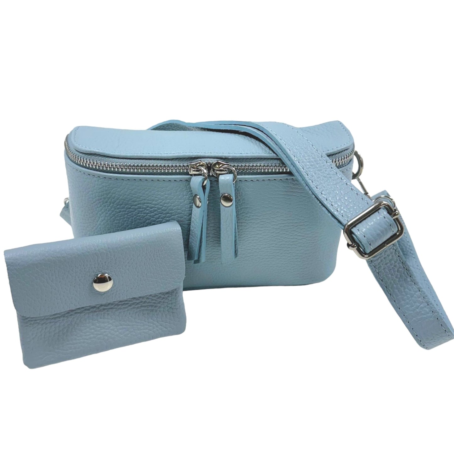 Bauchtasche Leder mit Geldbörse - und Reißverschluss silber