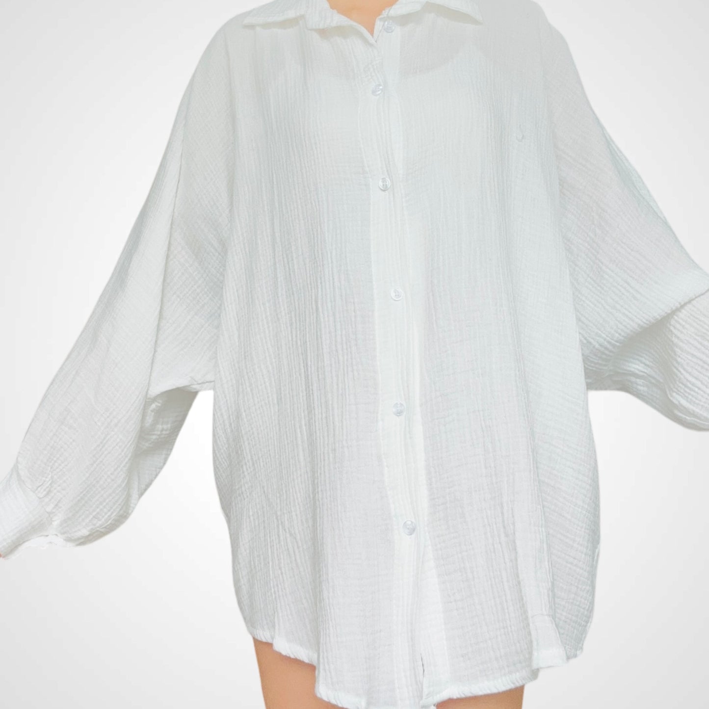Oversize Musselinbluse Lang - Weiß