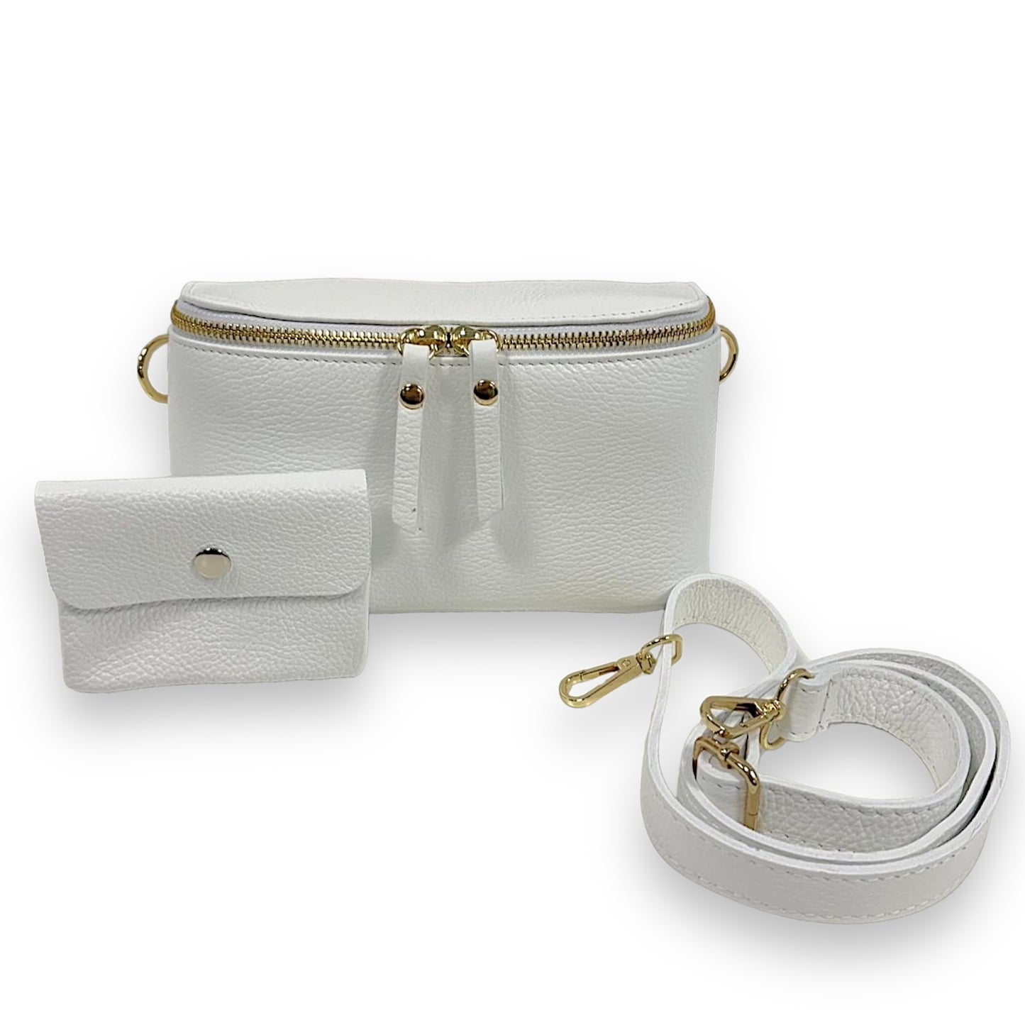Bauchtasche Leder mit Geldbörse und Reißverschluss gold