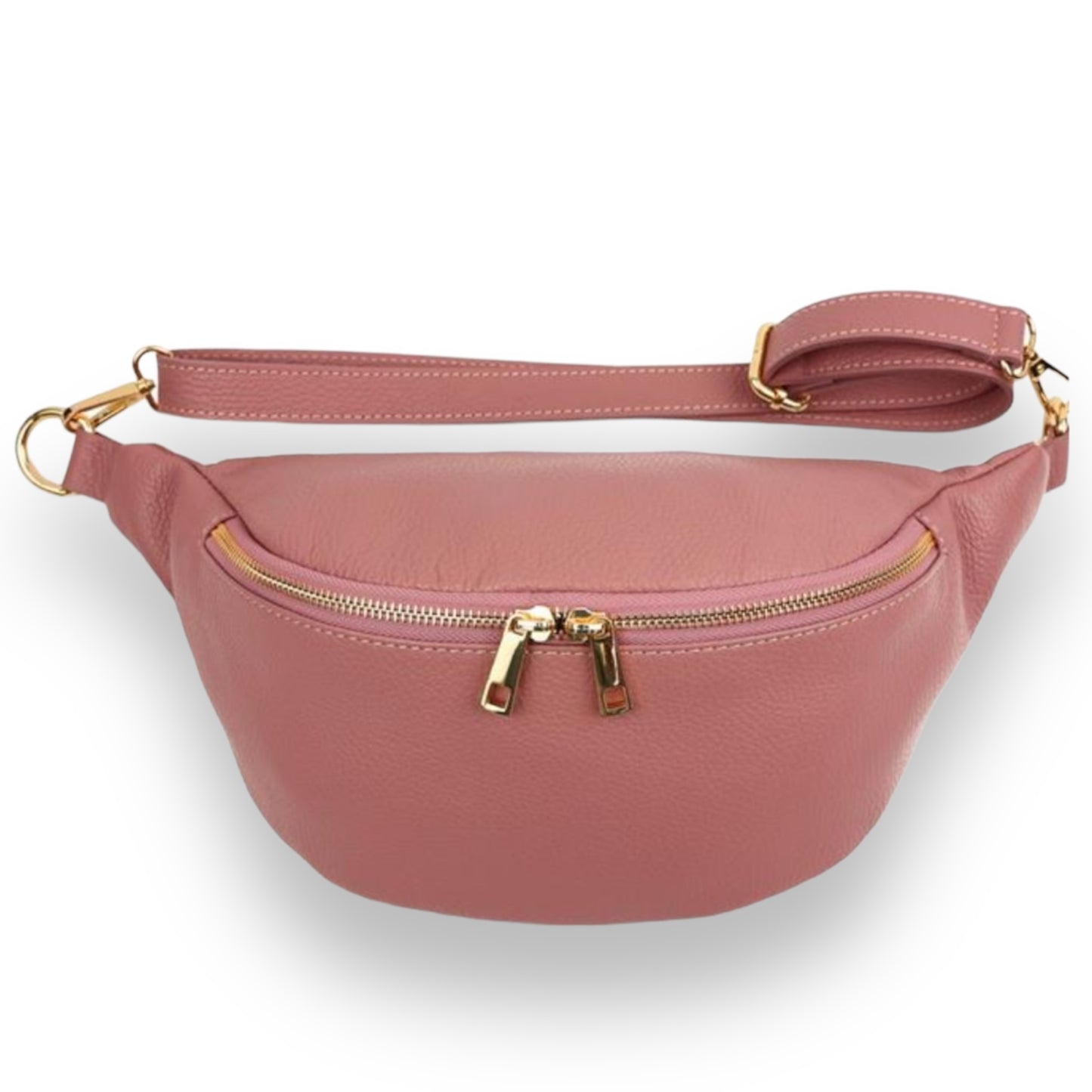 XL Bauchtasche Leder mit goldenem Reißverschluss - BELLA