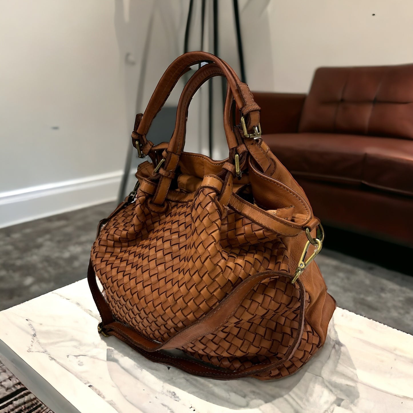 Geflochtene XXL Handtasche - Premium Leder - HOLLY