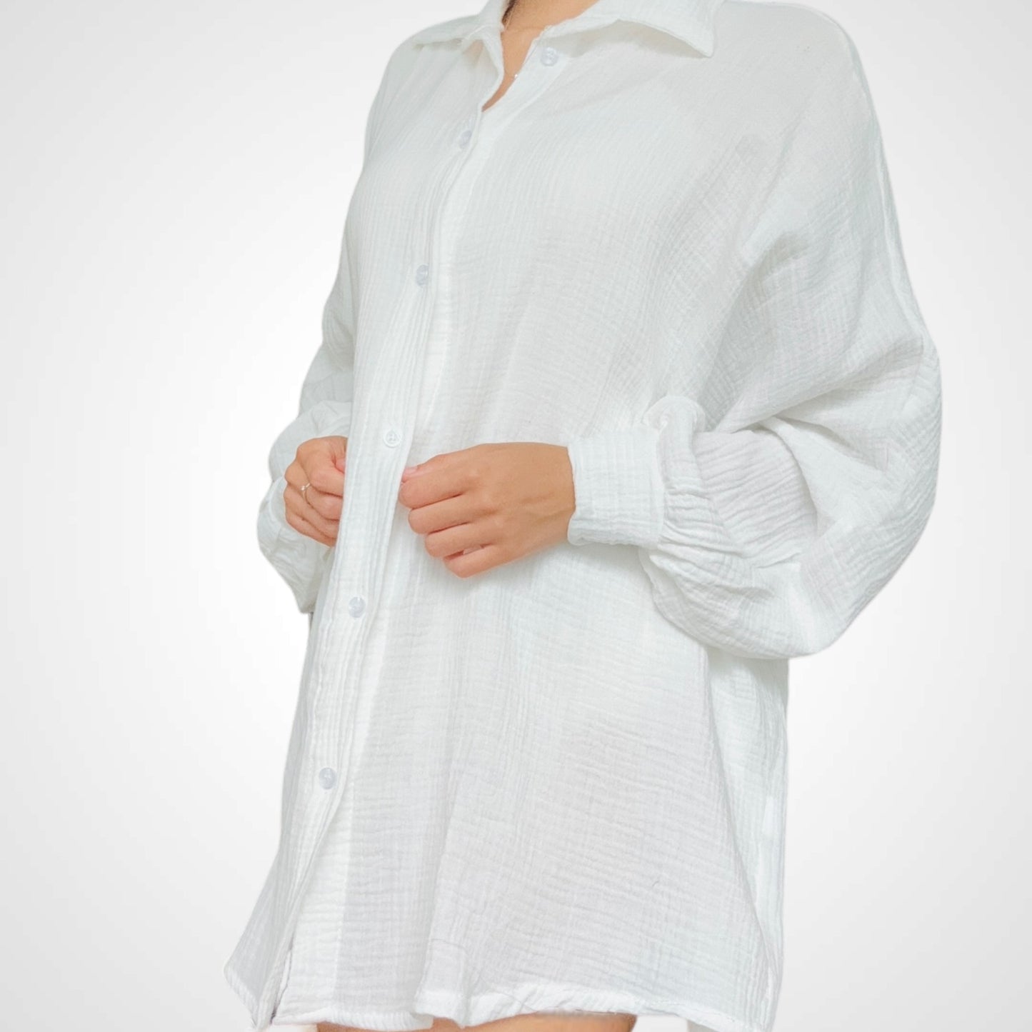 Oversize Musselinbluse Lang - Weiß