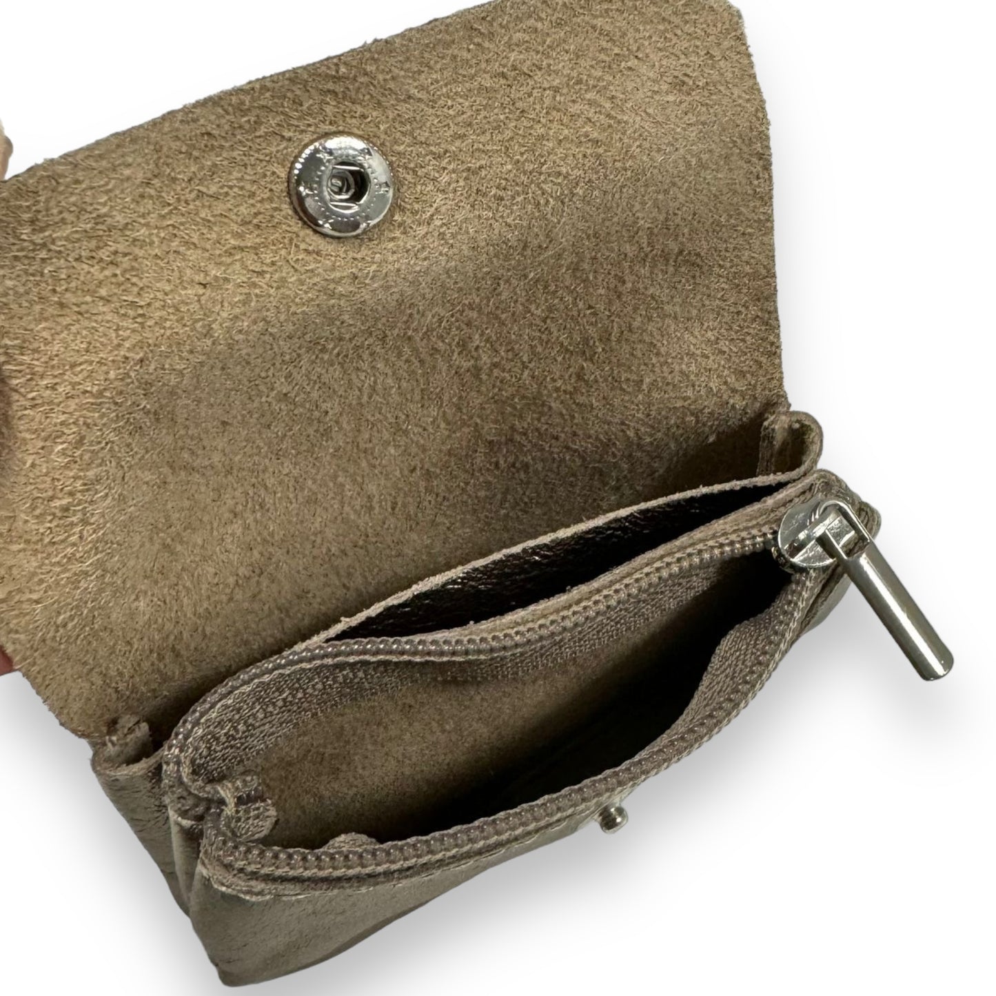 Bauchtasche Leder mit Geldbörse - und Reißverschluss silber