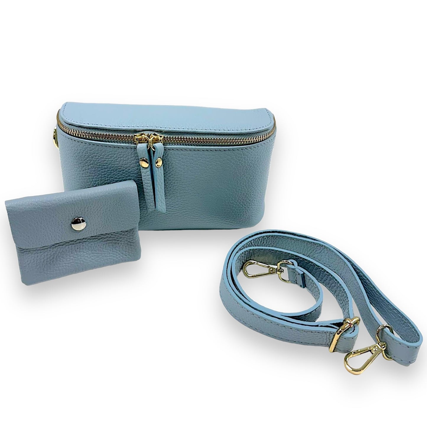 Bauchtasche Leder mit Geldbörse und Reißverschluss gold