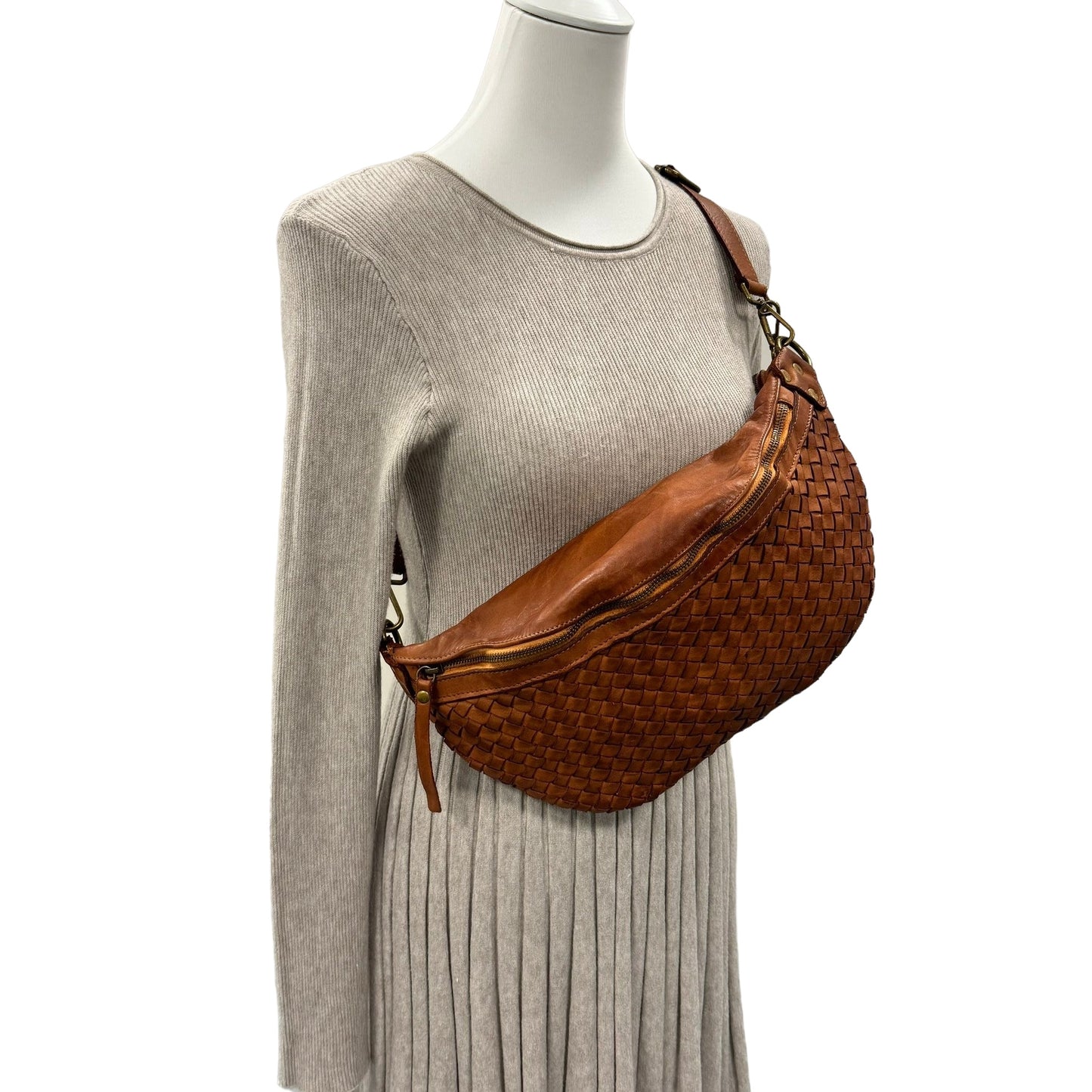 Geflochtene XL Bauchtasche Premium Leder - LILY
