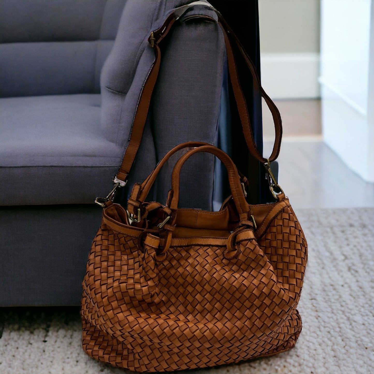Geflochtene XXL Handtasche - Premium Leder - HOLLY