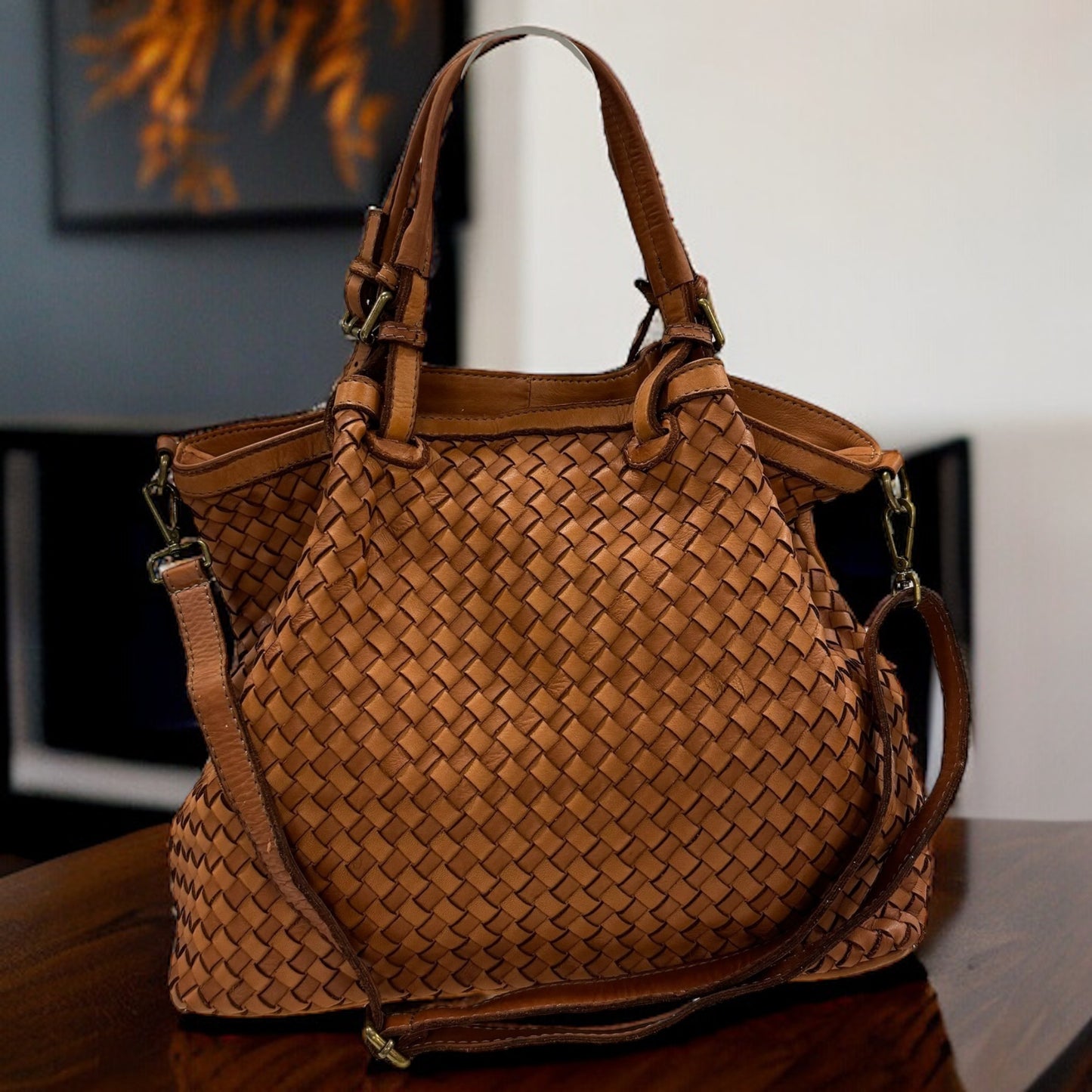 Geflochtene XXL Handtasche - Premium Leder - HOLLY
