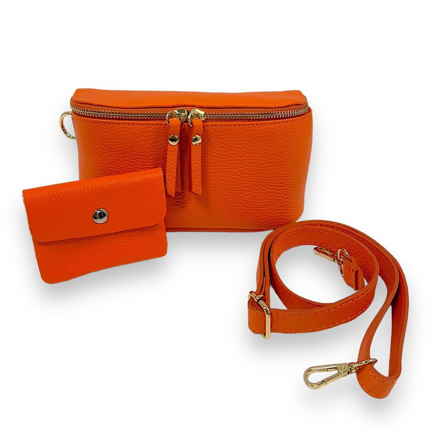 Bauchtasche Leder mit Geldbörse und Reißverschluss gold