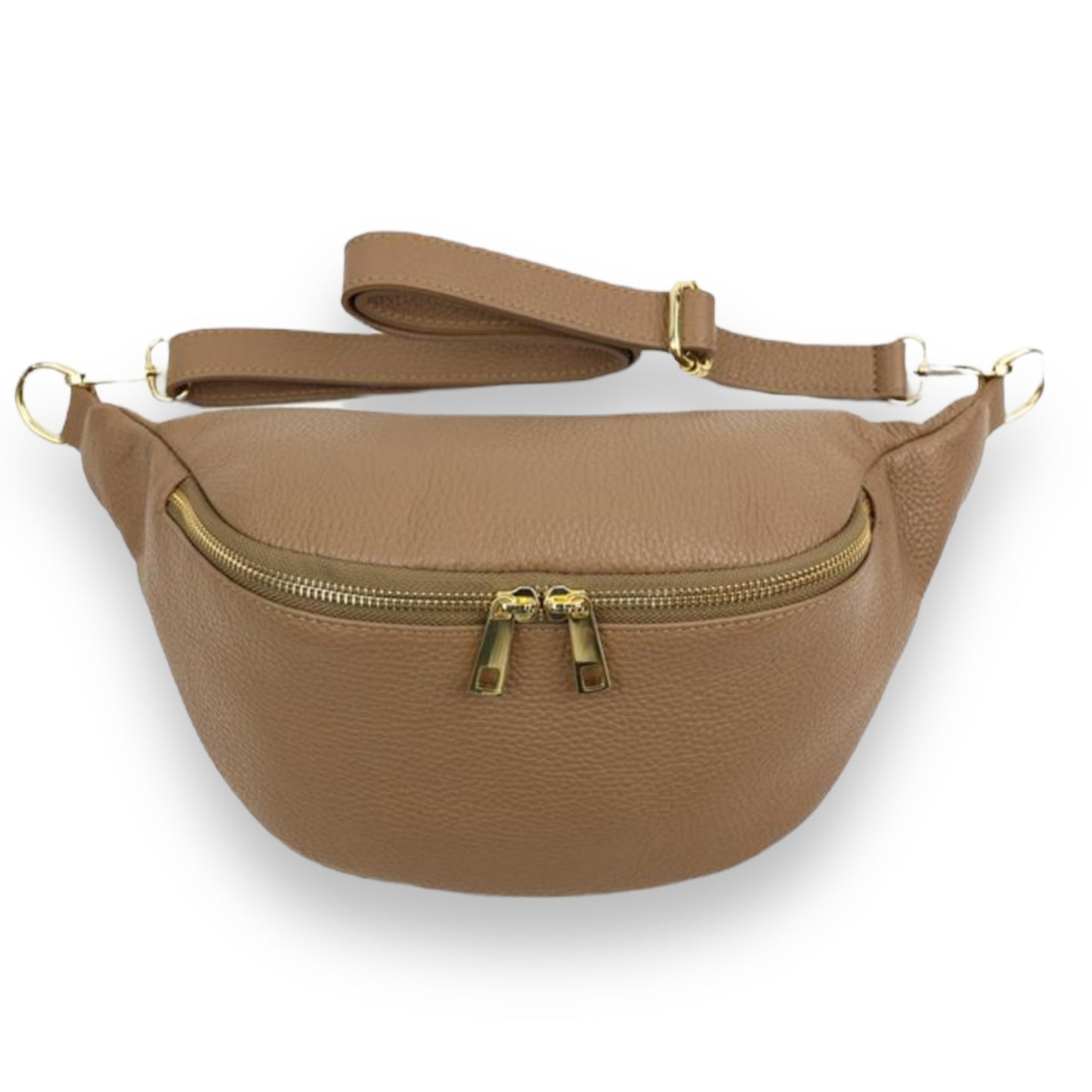 XL Bauchtasche Leder mit goldenem Reißverschluss - BELLA