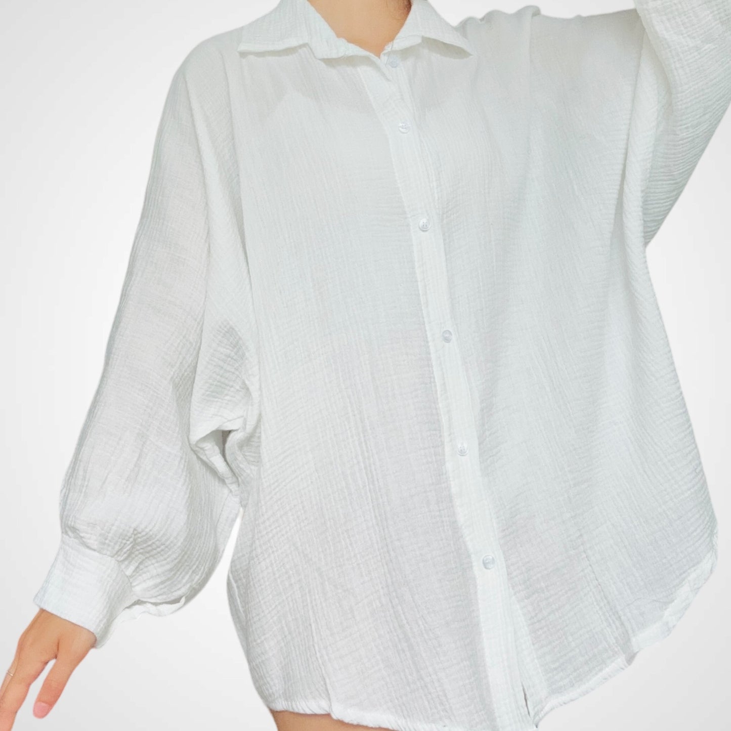 Oversize Musselinbluse Lang - Weiß