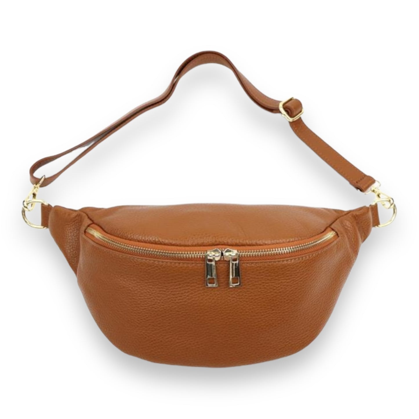 XL Bauchtasche Leder mit goldenem Reißverschluss - BELLA