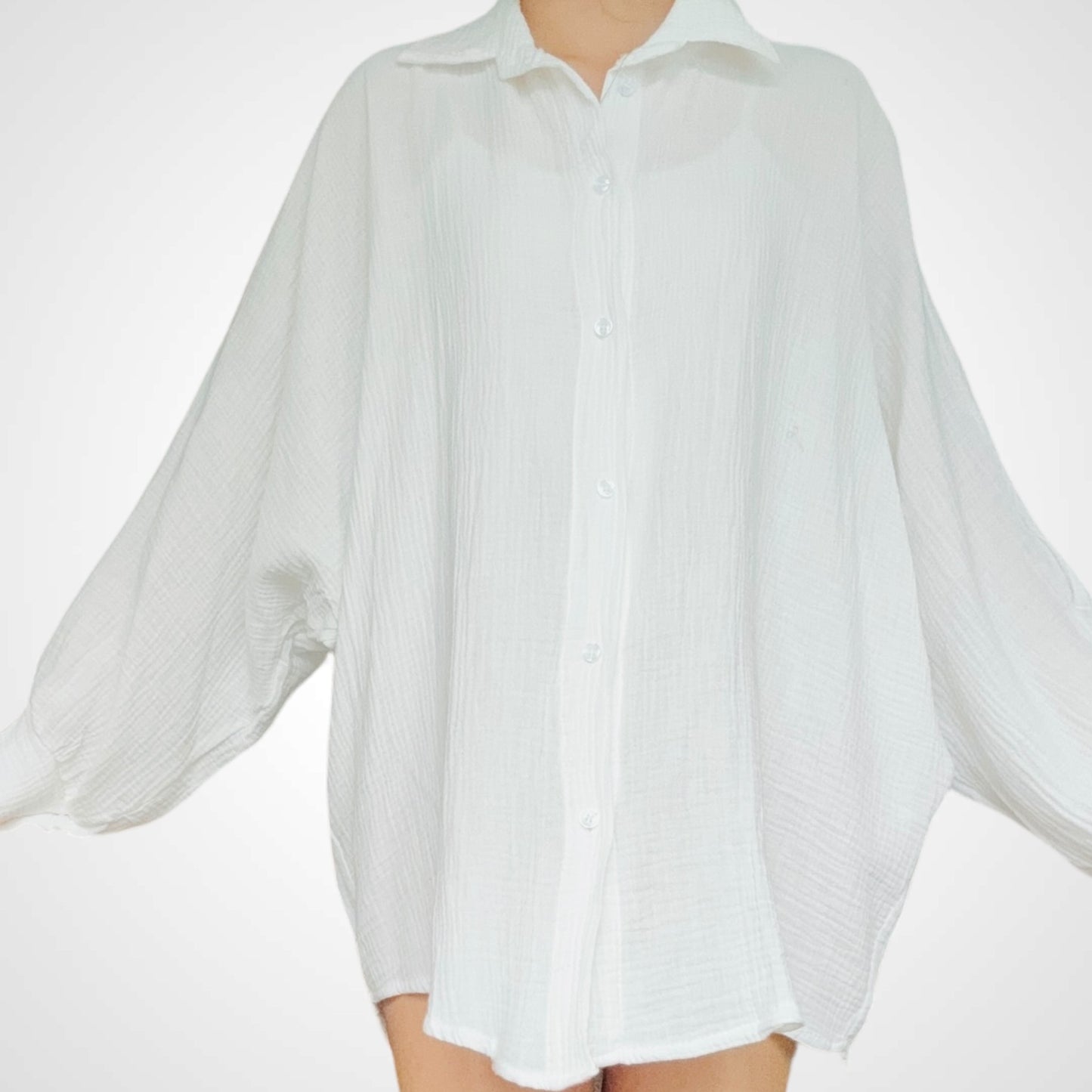 Oversize Musselinbluse Lang - Weiß