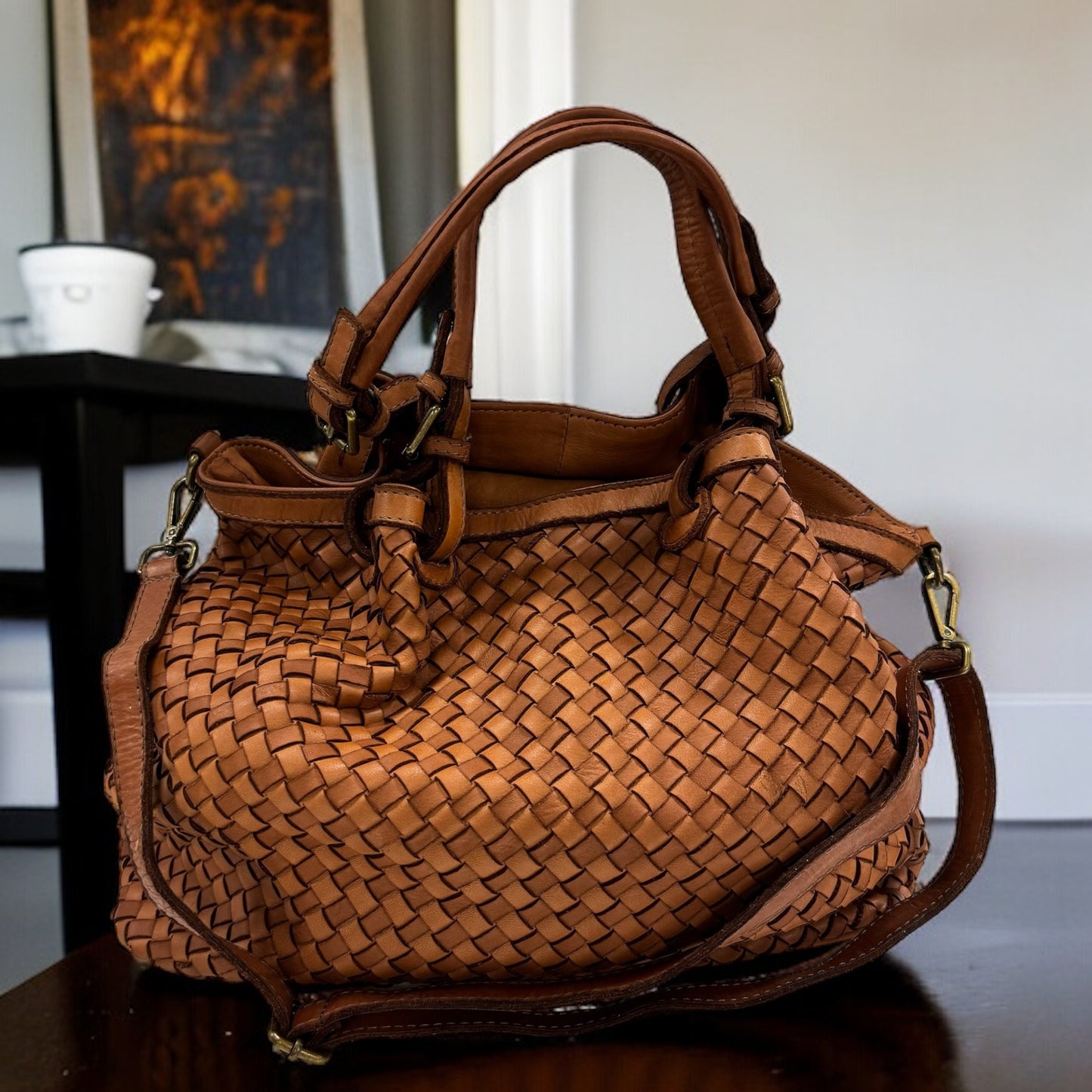Geflochtene XXL Handtasche - Premium Leder - HOLLY