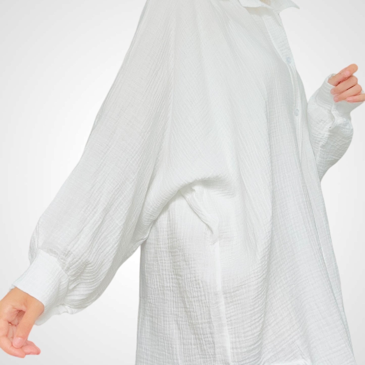 Oversize Musselinbluse Lang - Weiß