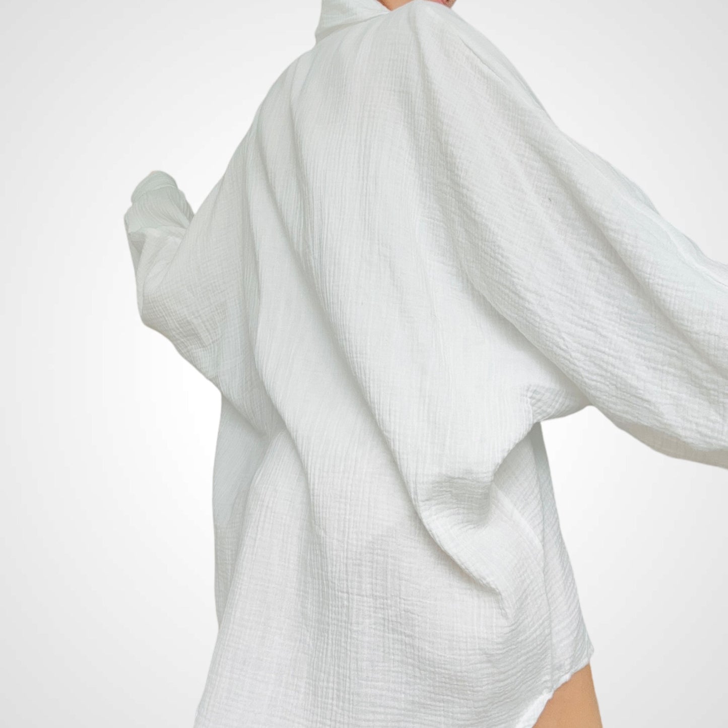 Oversize Musselinbluse Lang - Weiß