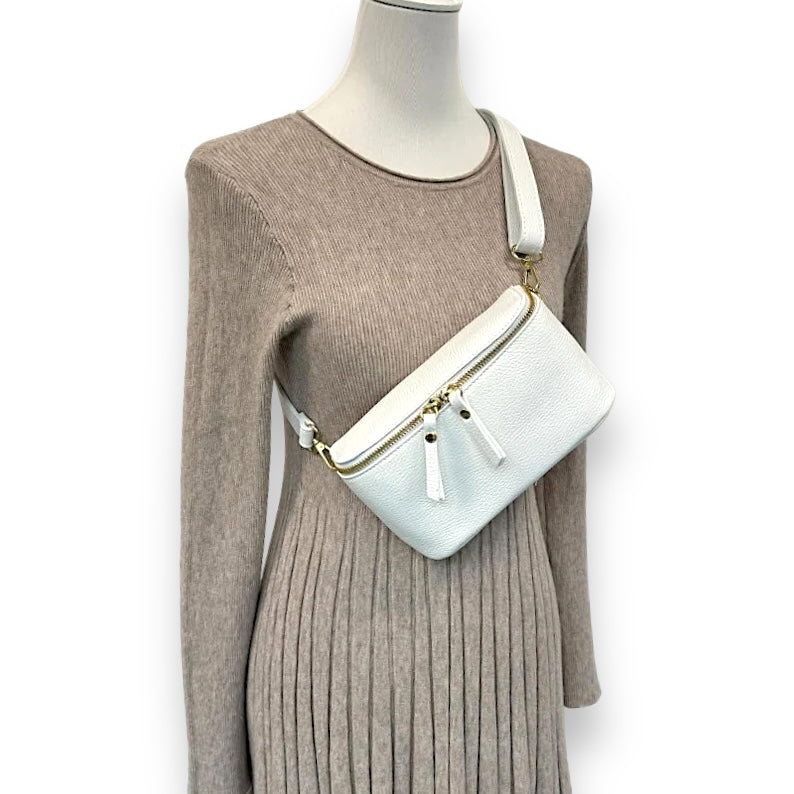 Bauchtasche Leder mit Geldbörse und Reißverschluss gold