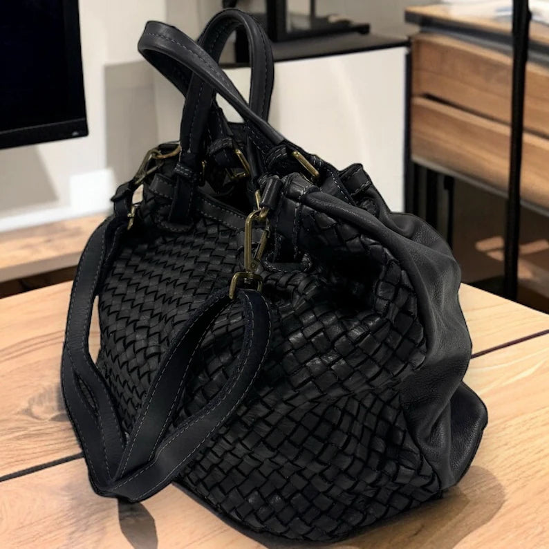 Geflochtene XXL Handtasche - Premium Leder - HOLLY