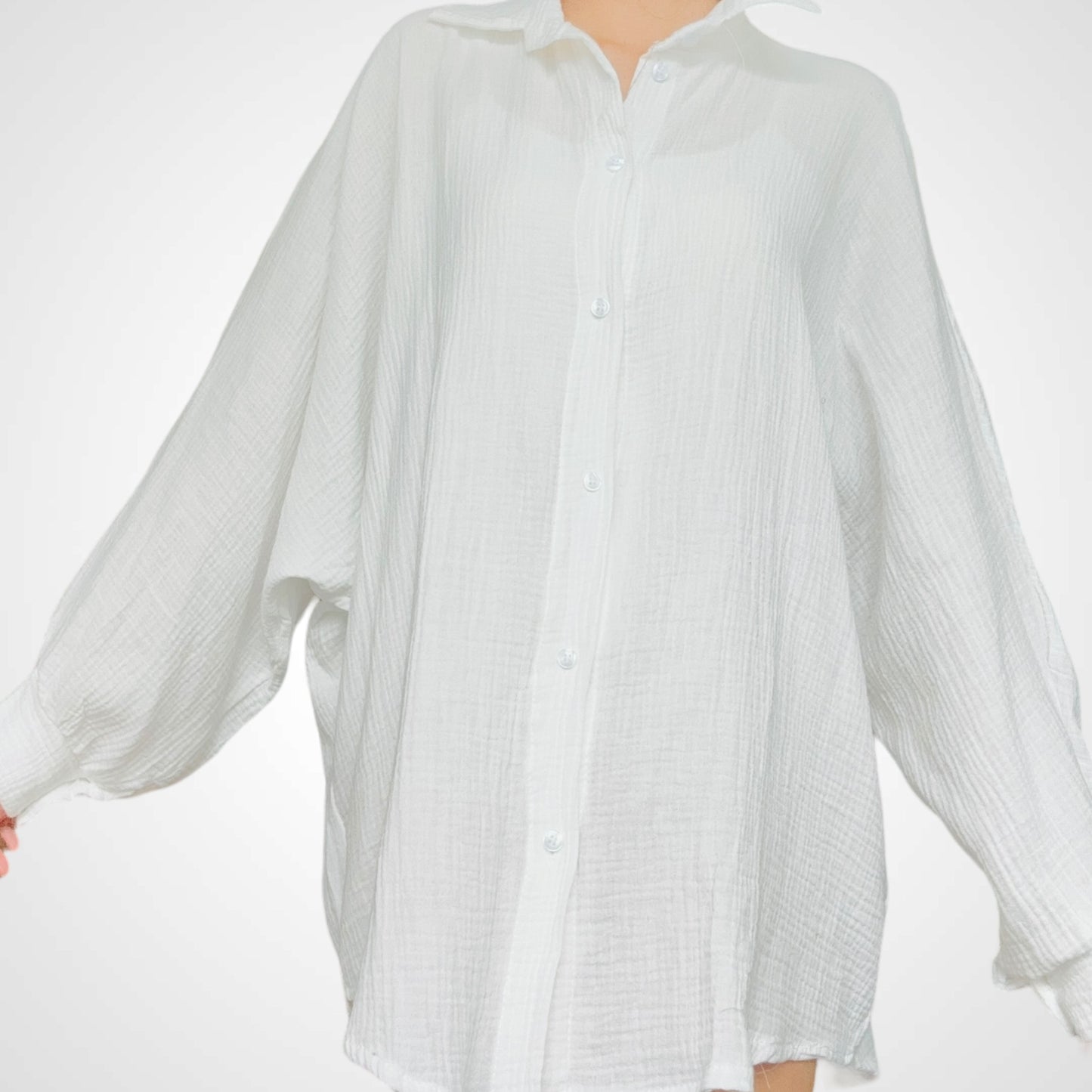 Oversize Musselinbluse Lang - Weiß