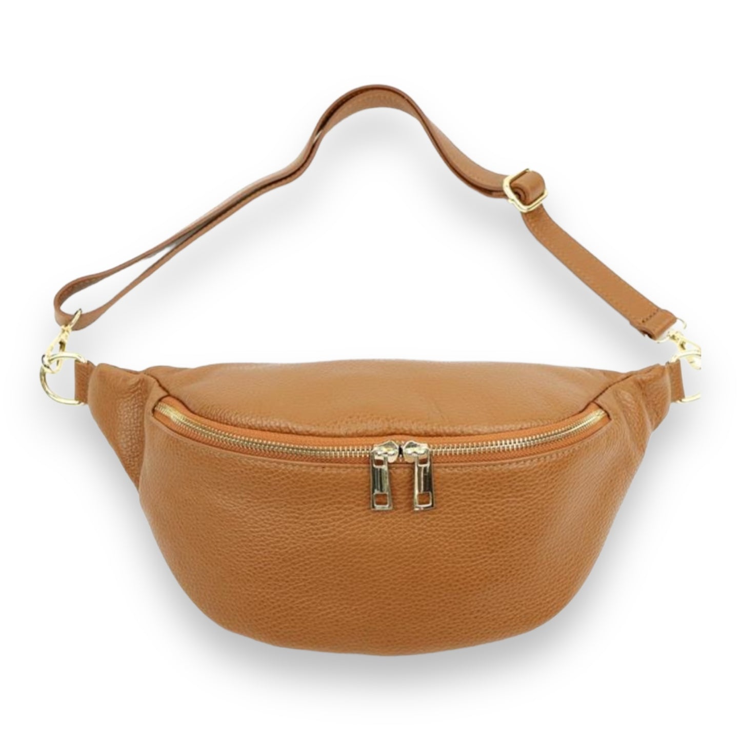 XL Bauchtasche Leder mit goldenem Reißverschluss - BELLA