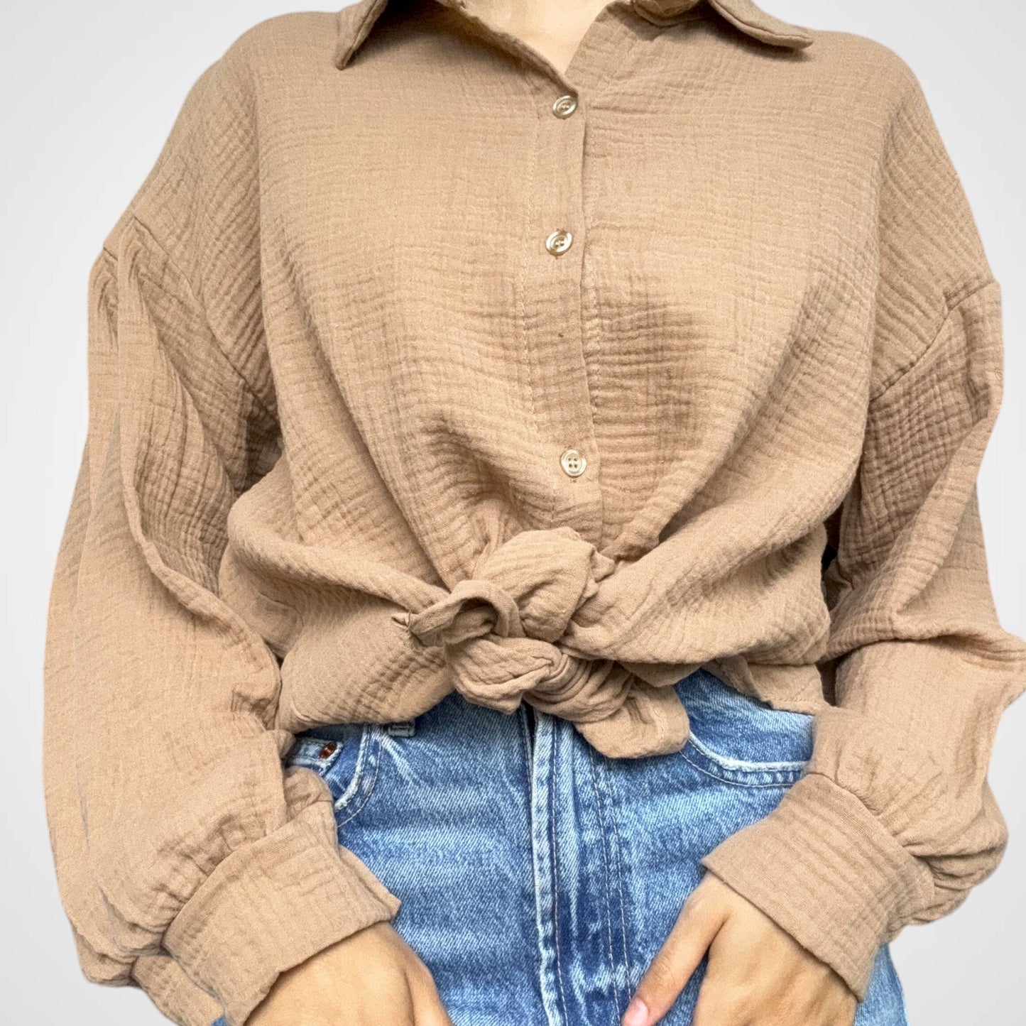 Oversize Musselinbluse Mittel - Karamell