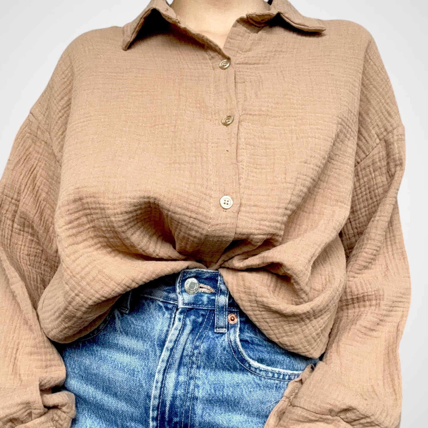 Oversize Musselinbluse Mittel - Karamell