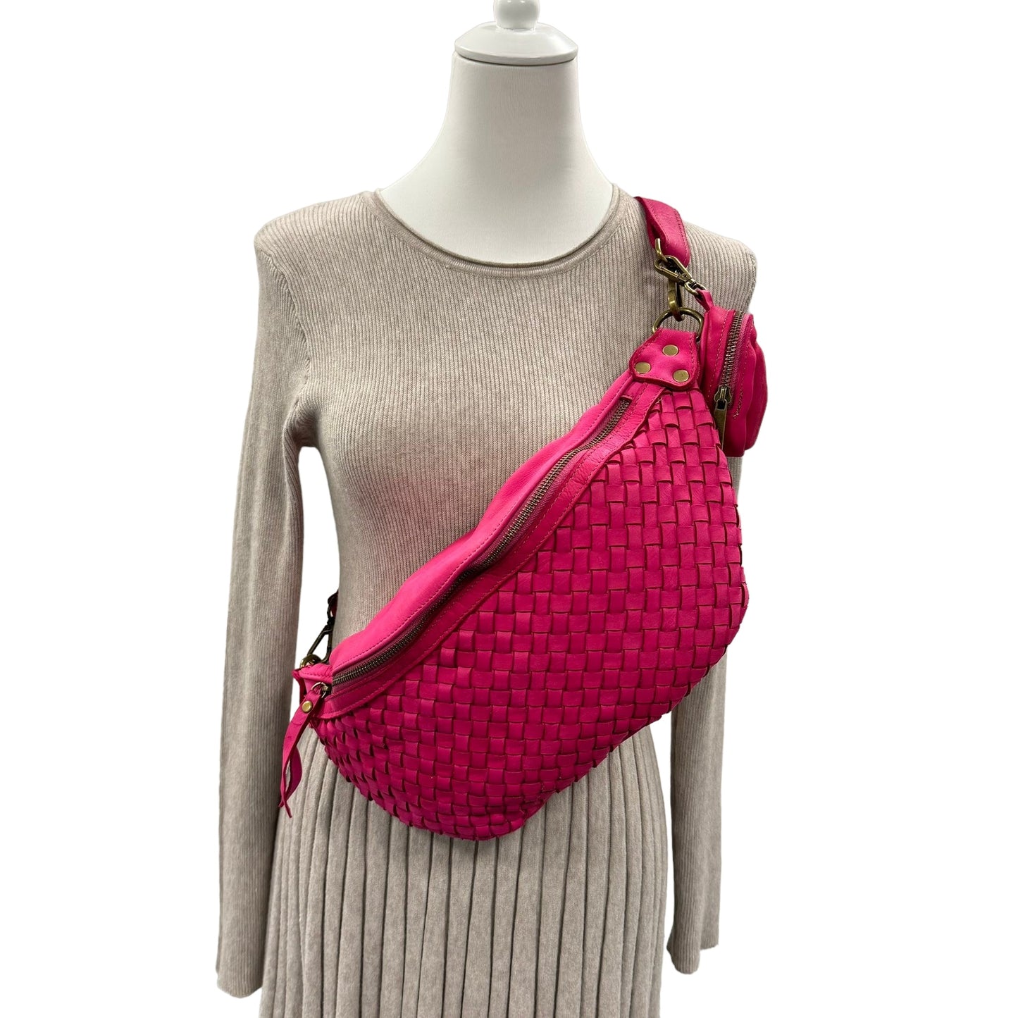 Geflochtene XL Bauchtasche Premium Leder - LILY