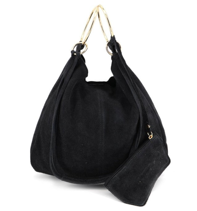 Damen Wildledertasche mit Portemonnaie – Schultertasche Echtleder