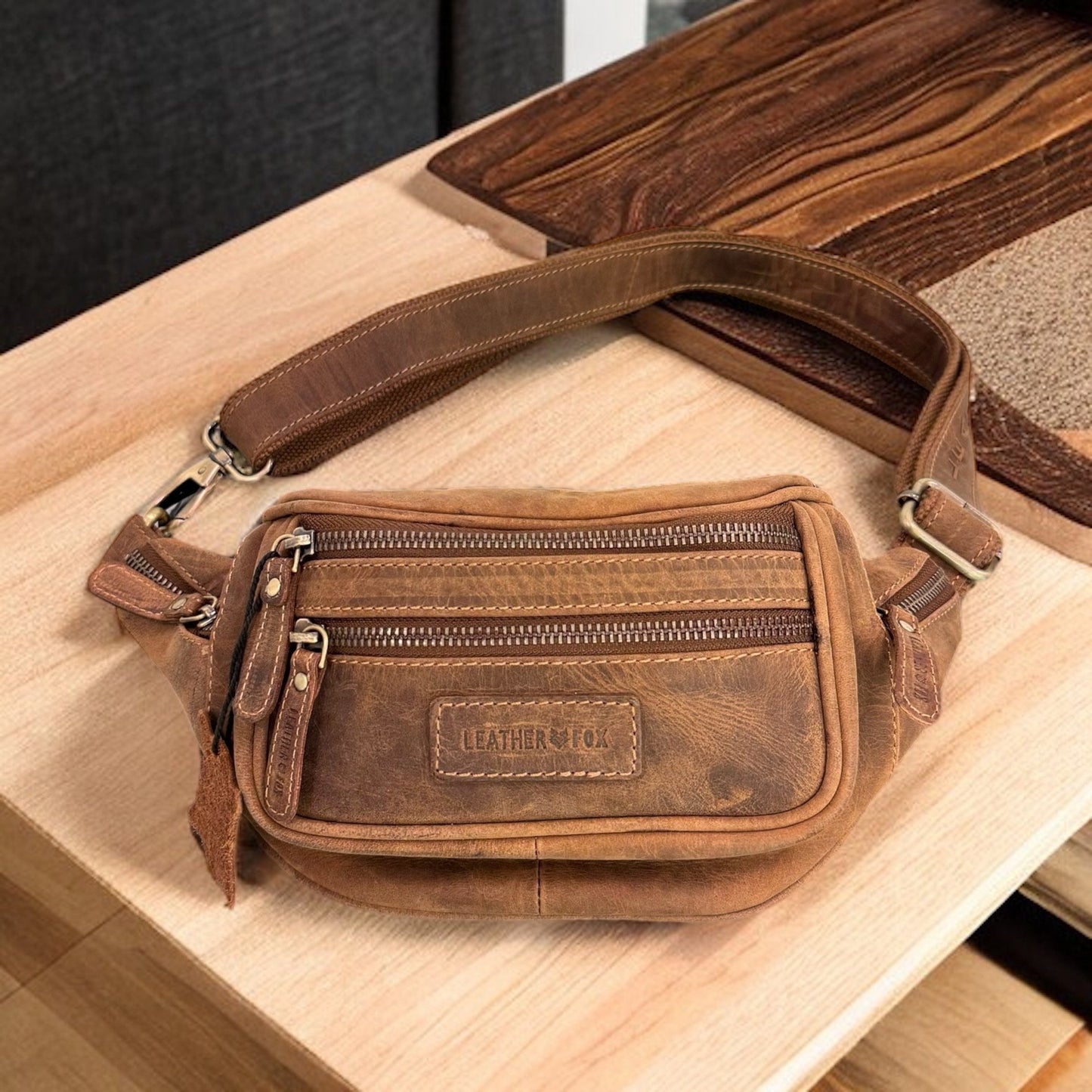 Bauchtasche aus Büffelleder | Gürteltasche | Umhängetasche | Modell B