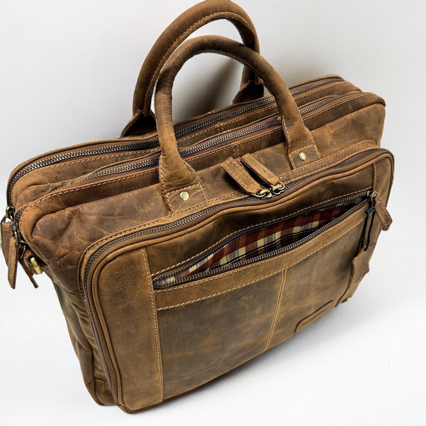 XL Laptoptasche | 3 Fächer Büffel Leder | Aktentasche | Umhängetasche | Reisetasche