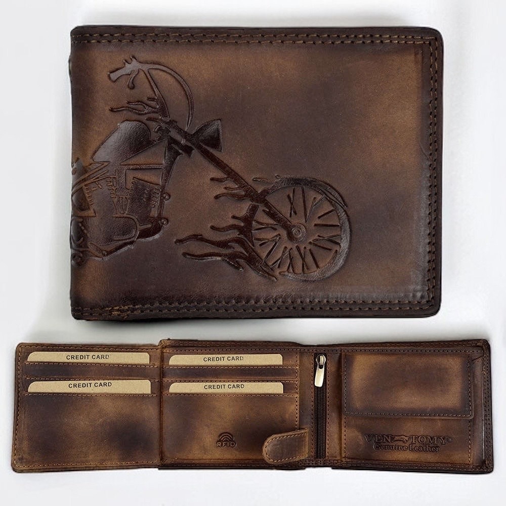 Büffel Leder Geldbörse | Portemonnaie | RFID-Schutz | Herren Brieftasche | Motorrad