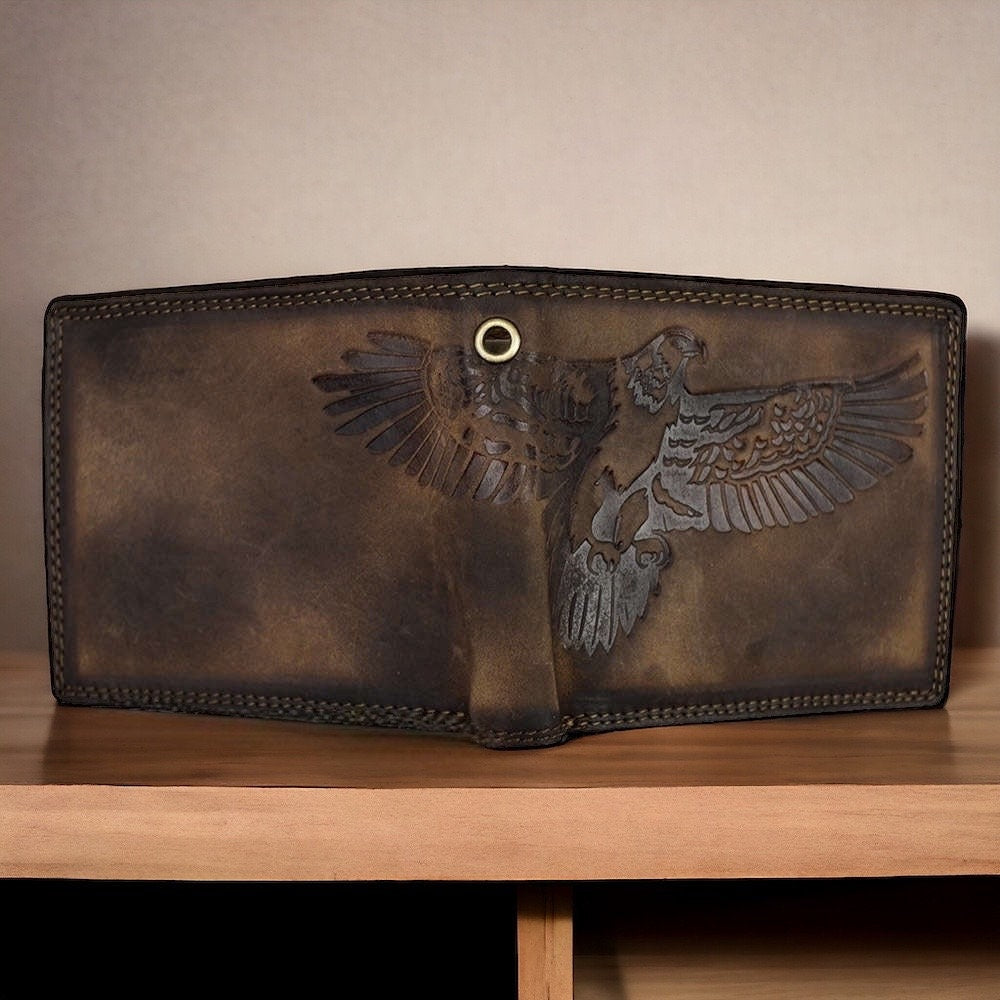 Büffel Leder Geldbörse | Portemonnaie | RFID-Schutz | Herren Brieftasche | Adler Prägung