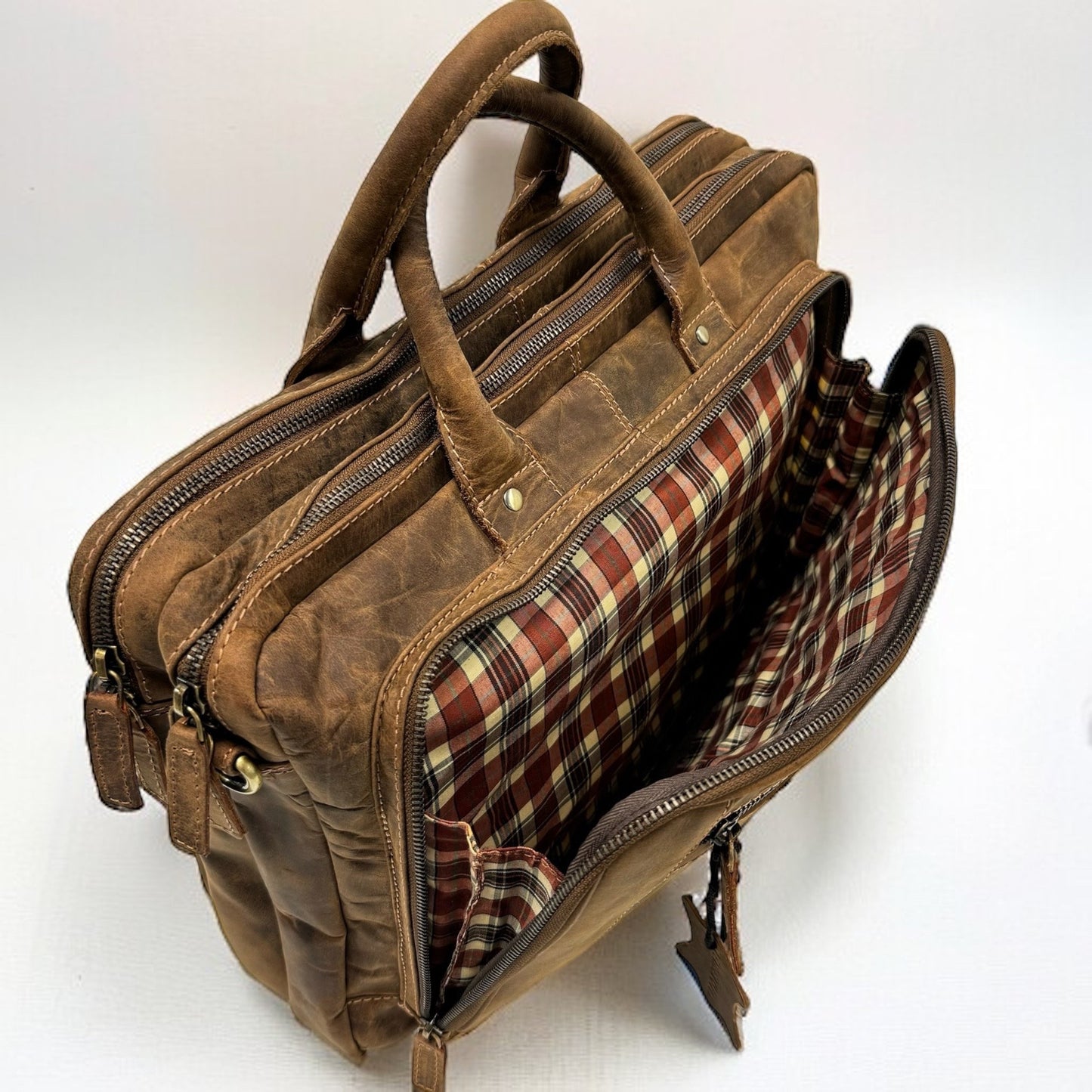 XL Laptoptasche | 3 Fächer Büffel Leder | Aktentasche | Umhängetasche | Reisetasche