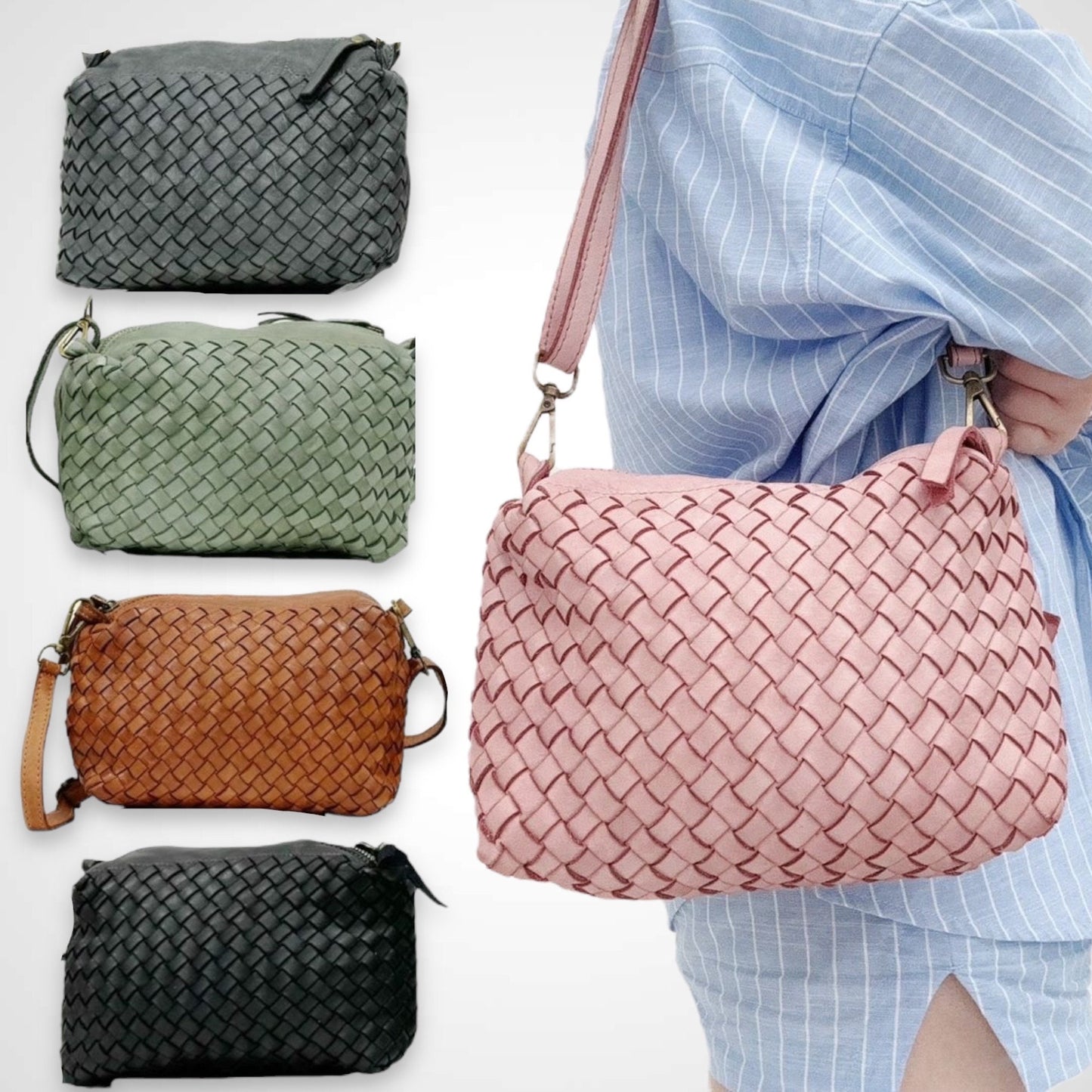 Geflochtene Umhängetasche, Premium Leder, Crossbody Bag, Schultertasche, Ledertasche, Messenger Bag, gewebte Tasche, Vintage, Farbauswahl