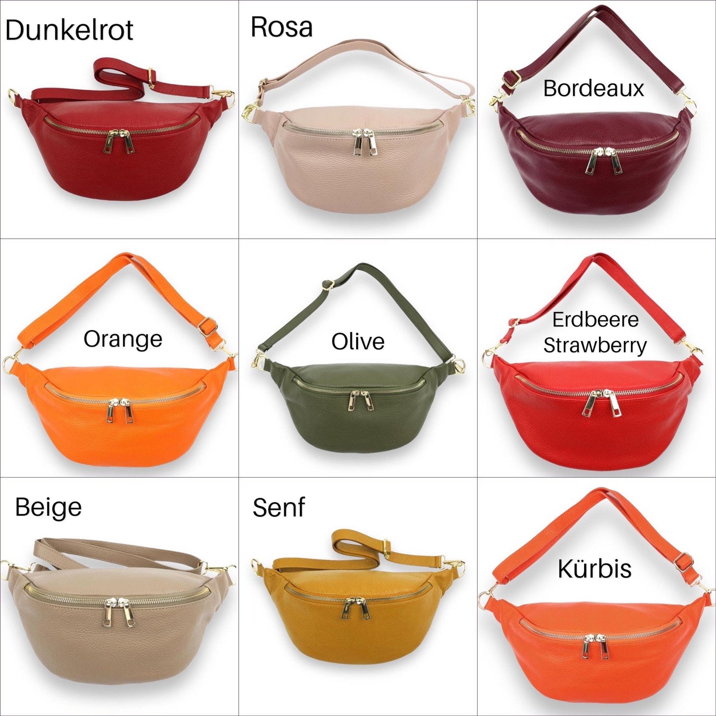 Bauchtasche Leder, mit goldenem Reißverschluss, Ledergurt, Umhängetasche, Geschenke Damen, Gürteltasche, Crossbag, Hüfttaschen