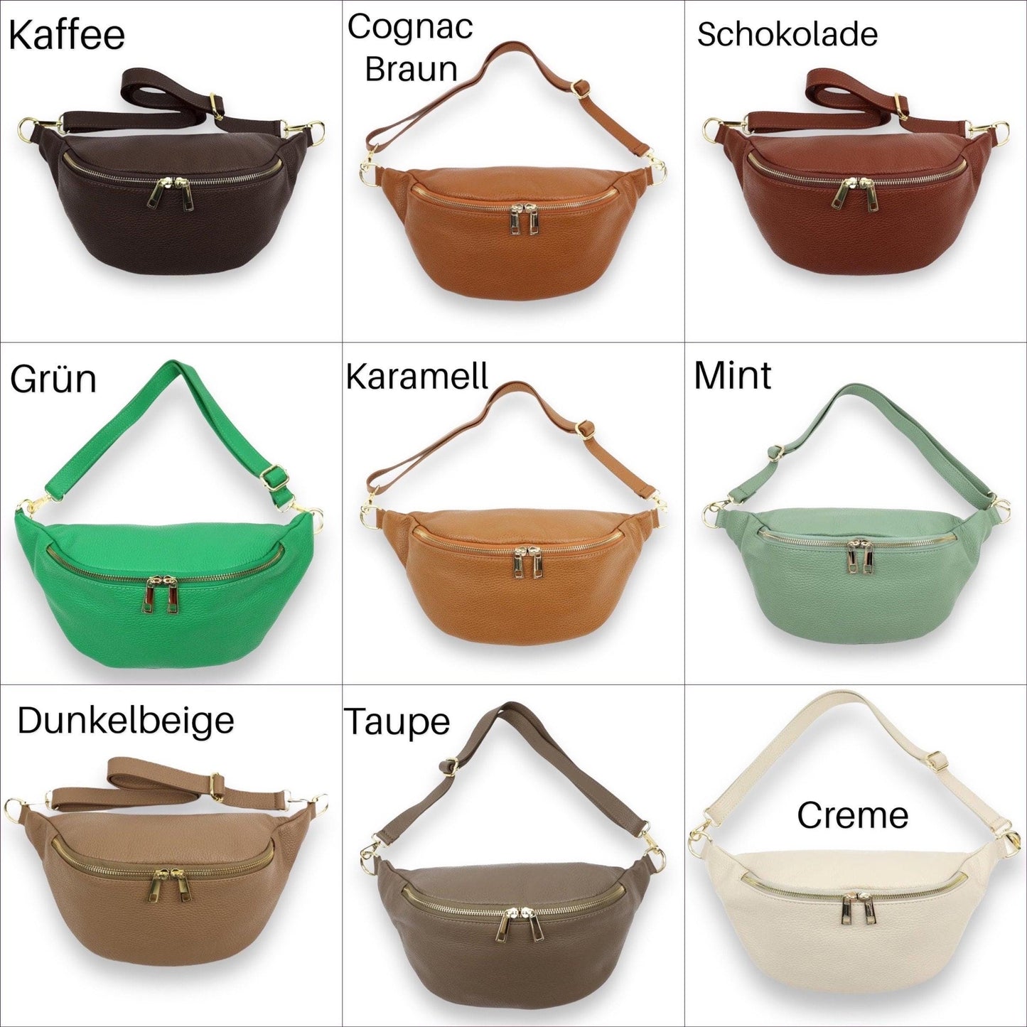 Bauchtasche Leder, mit goldenem Reißverschluss, Ledergurt, Umhängetasche, Geschenke Damen, Gürteltasche, Crossbag, Hüfttaschen