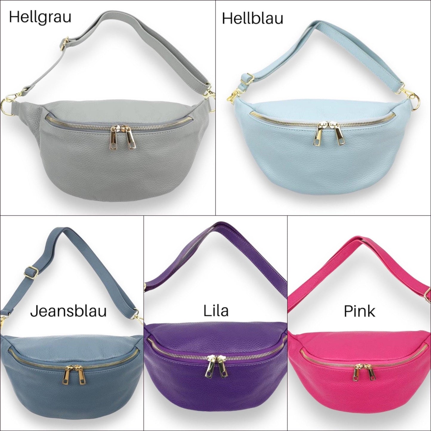 Bauchtasche Leder, mit goldenem Reißverschluss, Ledergurt, Umhängetasche, Geschenke Damen, Gürteltasche, Crossbag, Hüfttaschen
