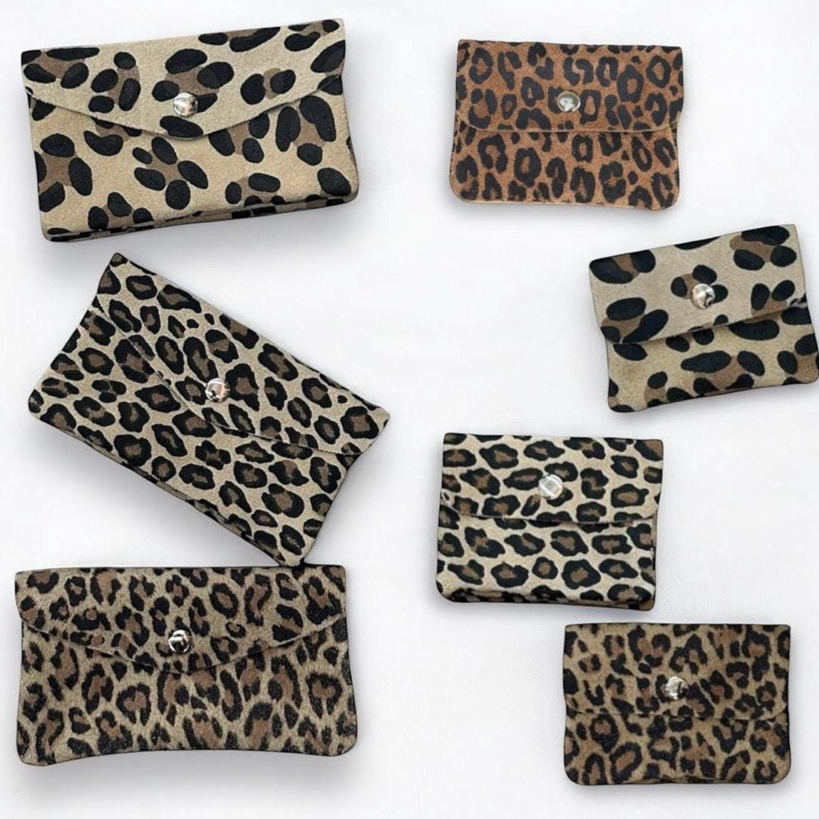 Geldbörse für Frauen, Wildleder Geldbeutel Leo, Brieftasche, Münzbeutel, Portemonnaie mit Münzfach, handgemacht,Leopard Muster, Veloursleder