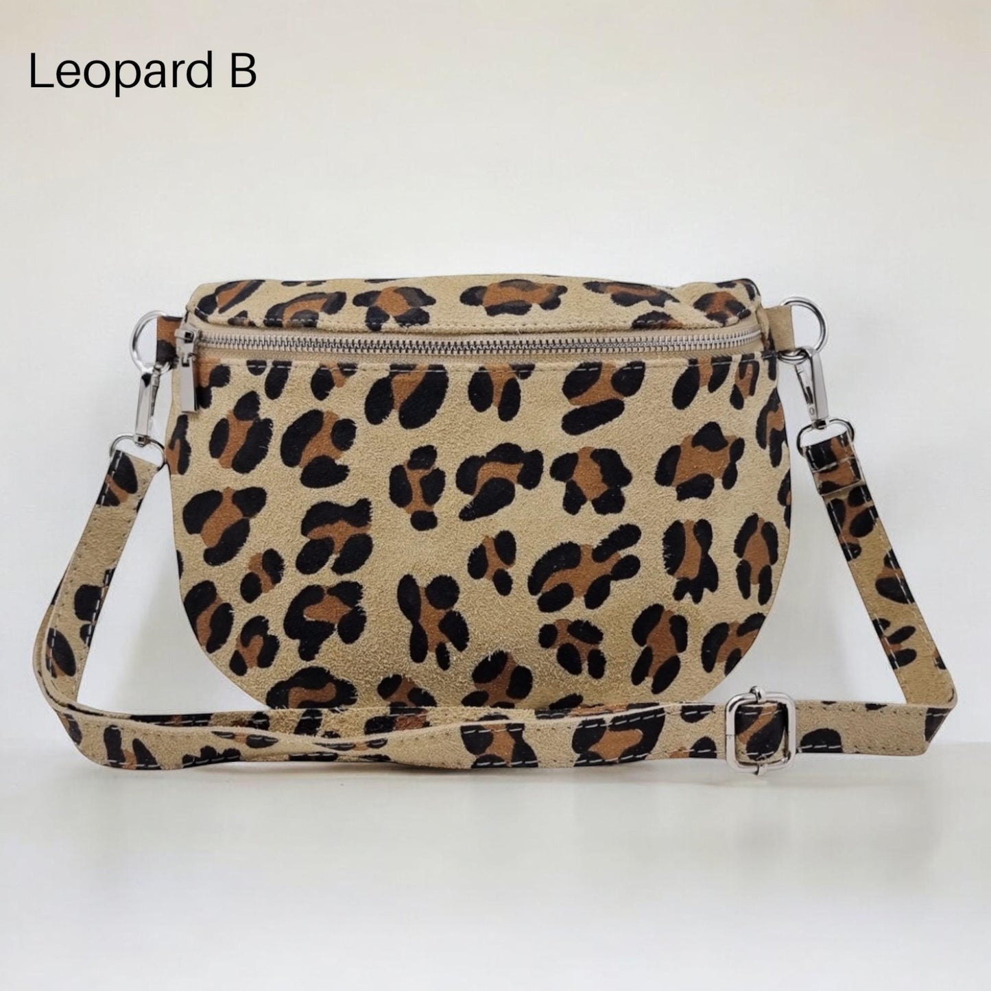 Crossbody Bag Leder, Leopard Tasche, Bauchtasche Leo, Slingbag, Wildledertasche mit Leopard Muster, Umhängetasche, bauchtasche Wildleder, L