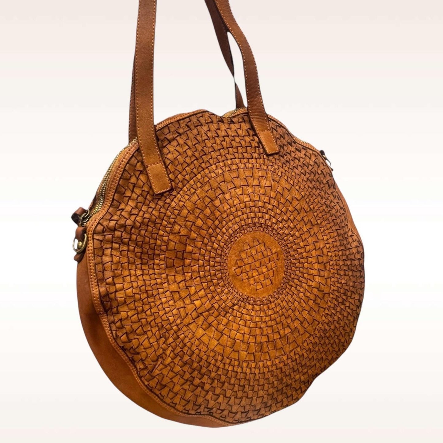 Damen Ledertasche mit Webmuster |Runde Tasche | Kalbsleder | weiche Ledertasche |Hochwertiges Leder | geflochtene Tasche rund,minimalistisch