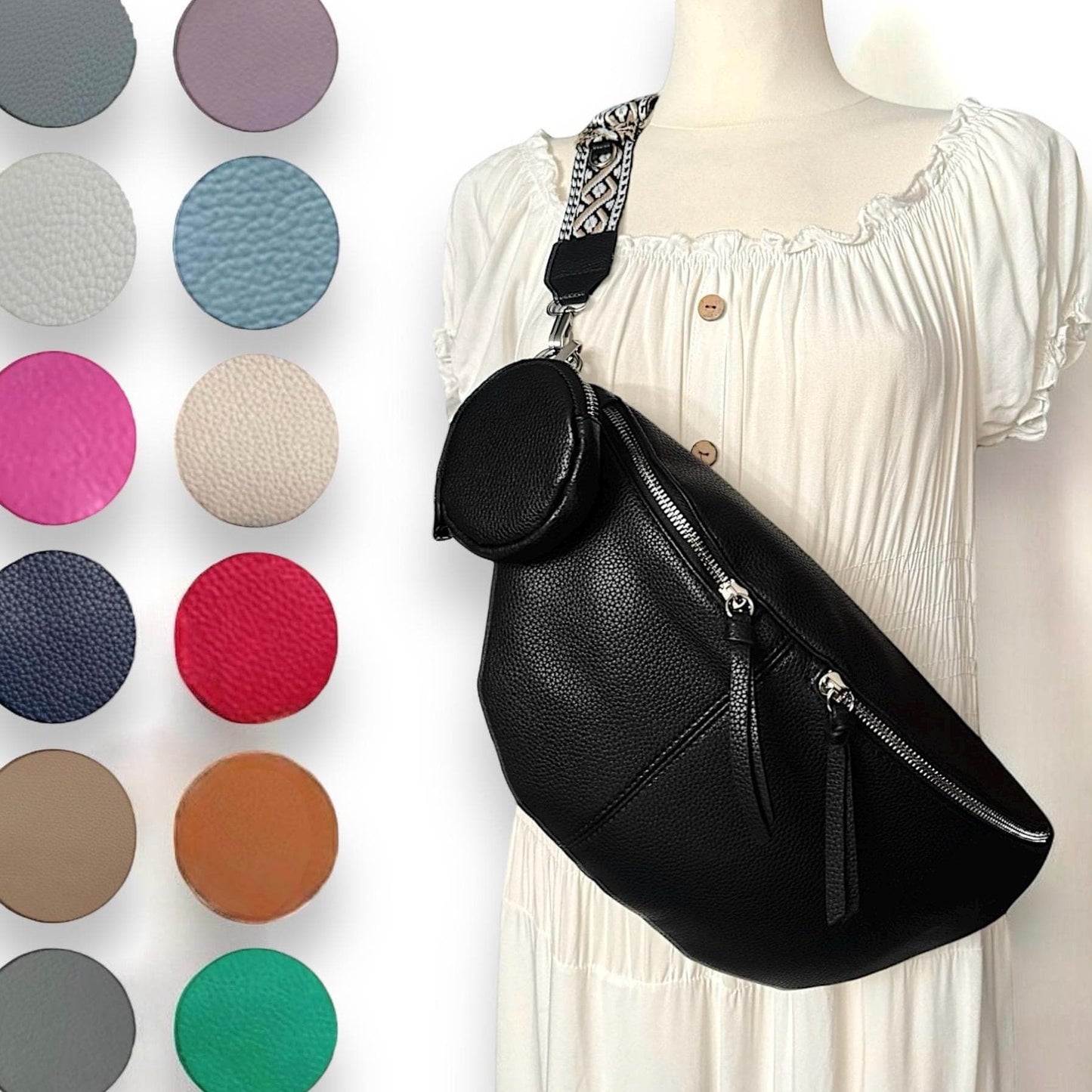 XL Crossbody Bag, Crossbag, Crossbody bag, Bauchtasche vegan, Slingbag, half Moon bag, Crossbody Tasche, Umhängetasche damen, Set, Geschenke