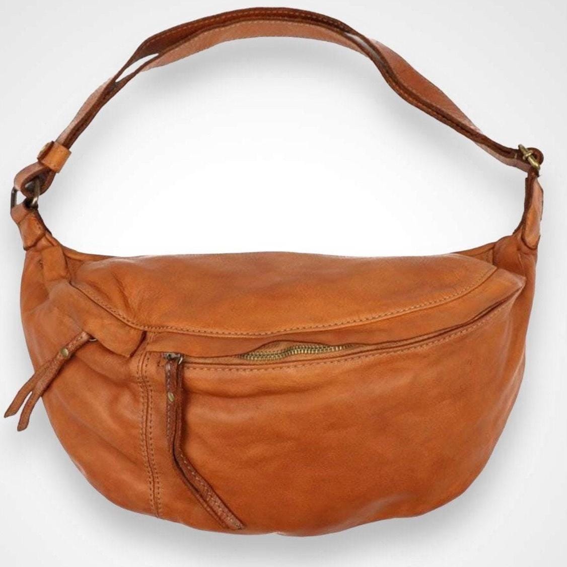 XXL Crossbody Bag, Premium Waschleder, Umhängetasche Damen, Crossbody Bag, Bauchtasche groß, gewaschenes Leder, Luxus Leder, Farbauswahl