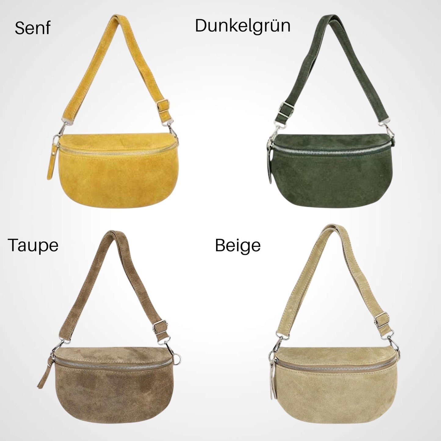 Wildleder Crossbody Bag, Umhängetasche Damen, Crossbag Veloursleder, Bauchtasche aus Wildleder, Gürteltasche, Ledertasche, M - Farbauswahl