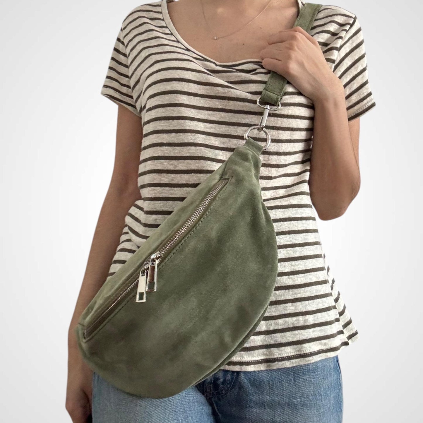 Damen Wildleder Crossbody Bag Bauchtasche Umhängetasche Echtleder